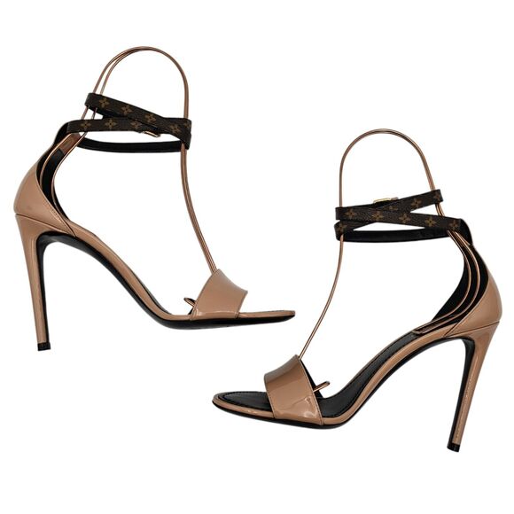 Louis Vuitton Call Back Heel Sandal Size 37 US 7 Monogram Canvas Nude Brown - Picture 5 of 12